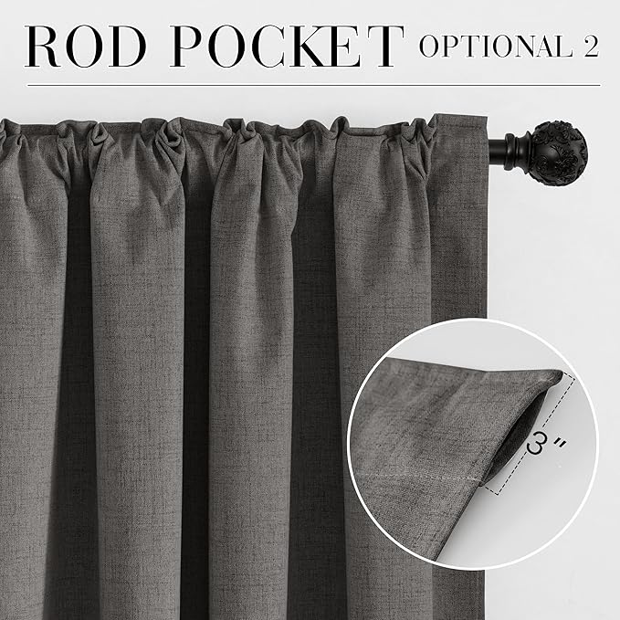 RYB HOME Grey 100% Blackout Short Curtains 52 Width 45 inch Length, Light Blocking & Thermal Insulated Curtains for Kitchen/Small Window/Bathroom/Basement, 2 Panels - Image 6