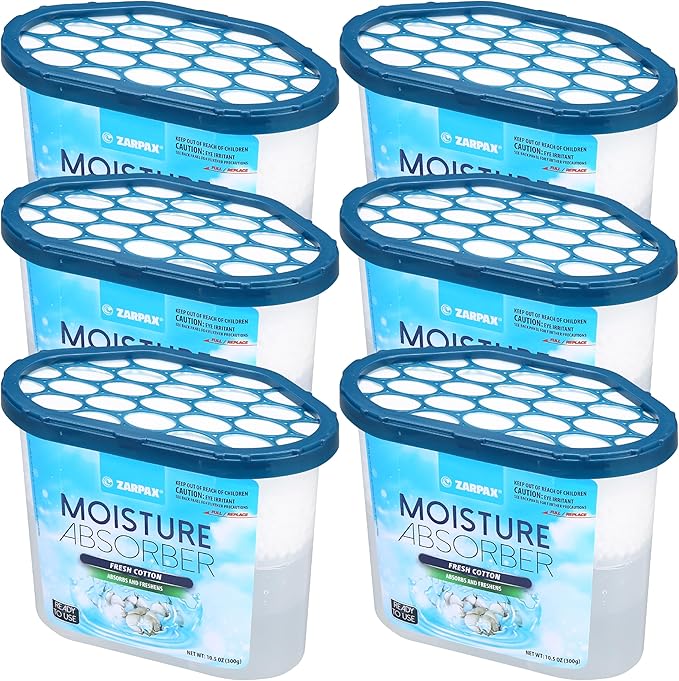 Moisture Absorber Fresh Cotton 10.5 oz/300g | Removes Moisture, Damp & Humidity | Odor Absorber With Fresh Cotton Fragrance | Moisture Trap for Bathroom, Closet, Kitchen | Set of 6 by Zarpax