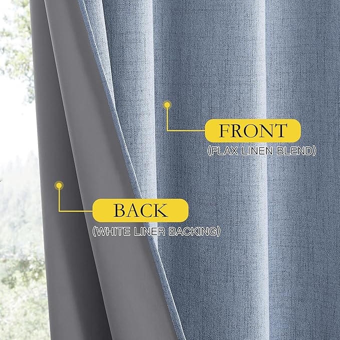 NICETOWN Stone Blue Vintage Linen 100% Blackout Curtains for Dining Room, Thermal Insulated Curtains 45" Long, Noise Reducing Window Treatment Drapes for Kitchen, 42" Wide Per Panel, Set of 2 - Image 6