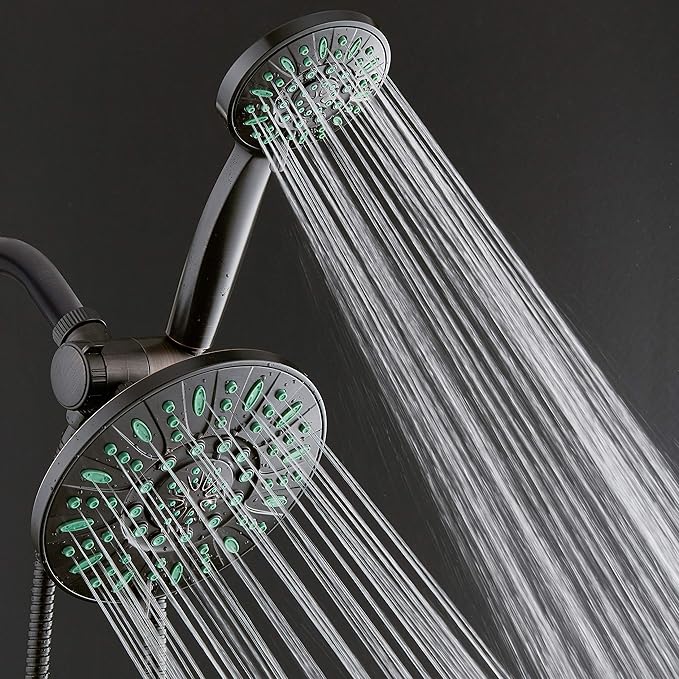 AquaDance Antimicrobial/Anti-Clog High-Pressure 30-setting Rainfall Shower Combo, Microban Nozzle Protection from Growth of Mold, Mildew & Bacteria, Oil-Rubbed Bronze Finish/Coral Green Jets - Image 8