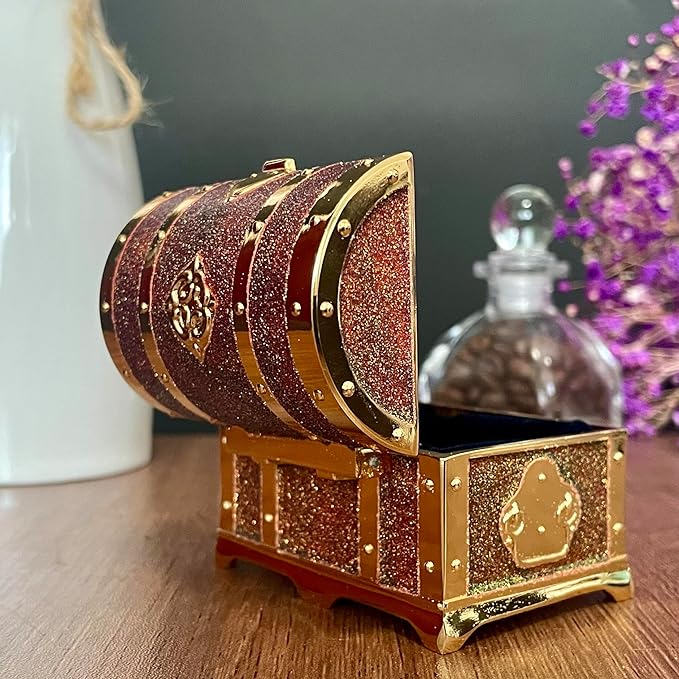 Retro Jewelry Box Arched Vintage Rectangular Metal Chest Necklace Ring Earrings Storage Case for Women Girls (Golden Starlight Red, S) - Image 5