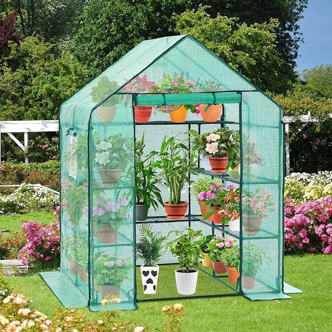 Greenhouse for Outdoors with Screen Windows, Ohuhu Upgraded 4 Tiers 11 Shelves Walk-in Greenhouses with Durable PE Cover, Outside Garden Plastic Green House with Ground Pegs & Ropes for Stability - Image 7