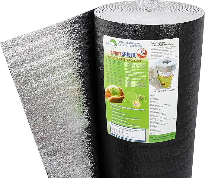 SmartSHIELD -10mm 48" x 125ft R20 Reflective Insulation roll, Foam Core Radiant Barrier, Thermal Insulation Shield - Black / FOIL by INSULATIONMARKETPLACE