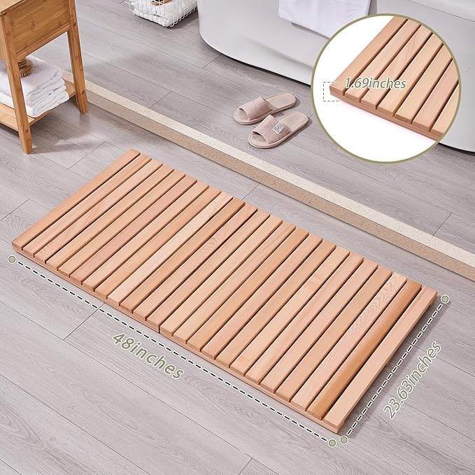 bingaai Cedar Wood Bath Mat 48 × 23.6 in, Wooden Bath Mats, Cedar Wood Shower Mat, Shower Stall Mat Non-Slip for Bathroom Bathtub Spa Sauna Garden Home, Wooden Floor Mat Large for Indoor and Outdoor - Image 6