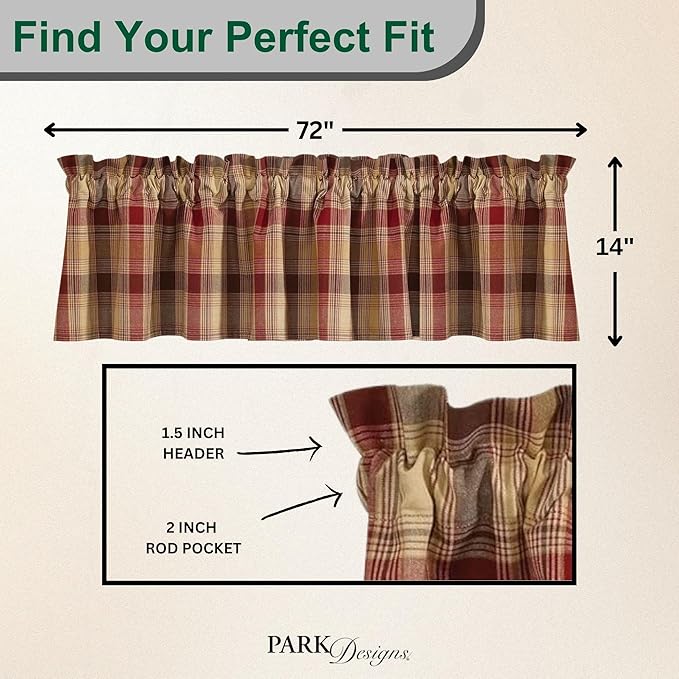 Park Designs Farmhouse Kitchen Valances for Windows - Red Heartside | Fall Decor Window Valance | Plaid Curtain Valances for Windows | 72" x 14" - Image 3