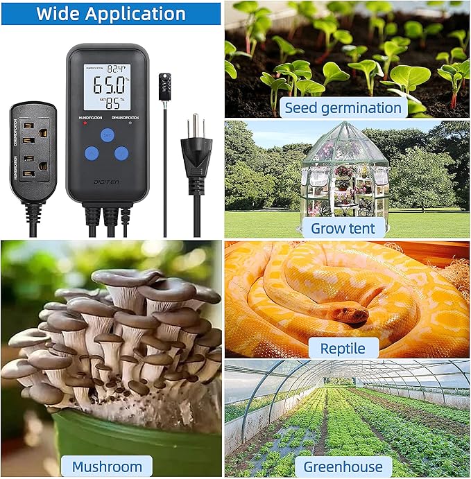 Digital Humidity Controller, Pre-Wired Humidity Controlled Dual Stage Outlets for Mushroom Growing, Reptile, Grow Tent, Humidifier/Dehumidifier - Image 7