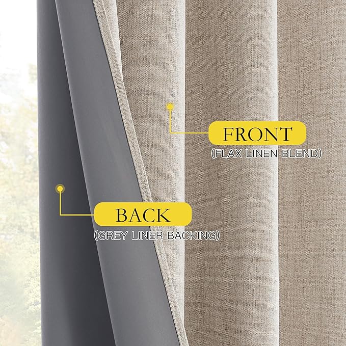 NICETOWN Oatmeal Vintage Open Linen Weave Flax Thermal Curtains, 100% Blackout Curtains 102" Long for Dining Room, Soundproof Window Treatment Drapes for Home Office, 62" Wide Per Panel, Set of 2 - Image 6