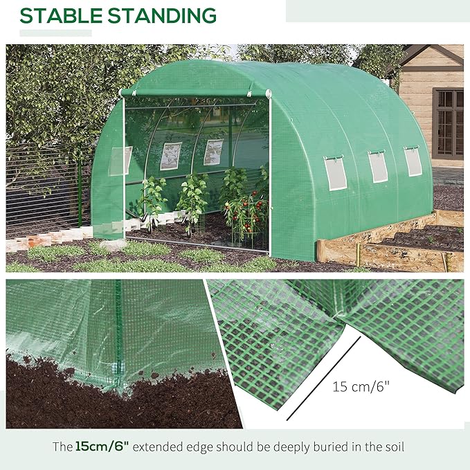 Walk-in Hoop Greenhouse for Tropical Plants, 10’x10’x6.5’ High Peak Design with PE Cover & Zippered Vents to Control Humidity & Heat, Green Steel Frame - Image 7