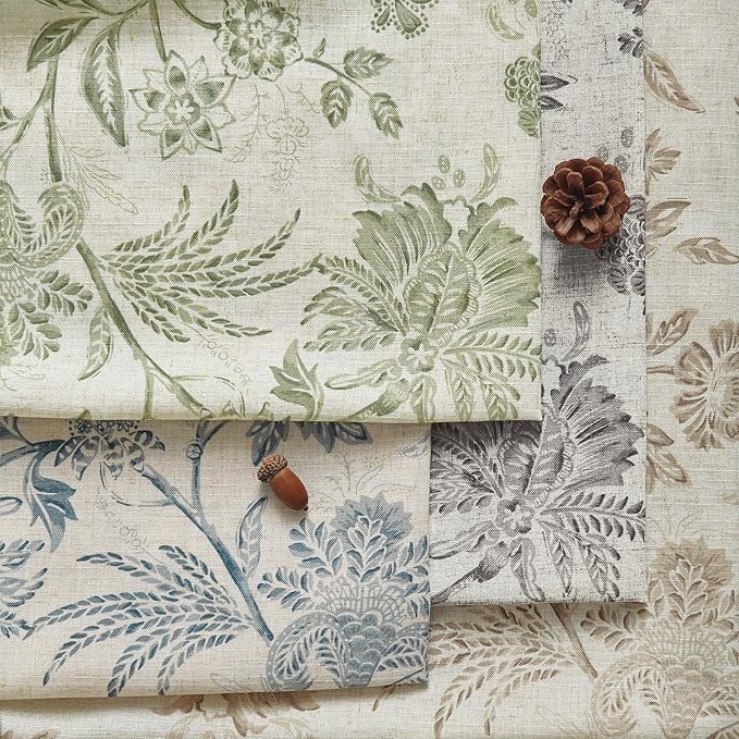 jinchan Linen Floral Curtains for Living Room with Printed Flower 63 Inches Long Light Filtering French Country Back Tab Rod Pocket Blue Window Curtain Set Farmhouse Drapes 2 Panels Blue - Image 8