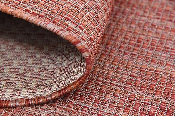 Unique Loom Collection Casual Transitional Solid Heathered Indoor/Outdoor Flatweave Area Rug (6' 1" x 9' Rectangle, Rust Red/Beige) - Image 9