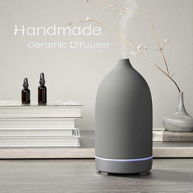 Aromatherapy Essential Oil Diffuser,9 Colors Mood Light,4 Timer Stone Diffuser Living Room(Grey) - Image 6
