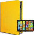 9 Pocket Trading Card Zip Binder - 360 Side Loading Pocket Binder for Colletible Games, Sport, TCG - Trading Card Binder - Gift Card holder for Boys and Girls - Yellow card binder by Bindablu