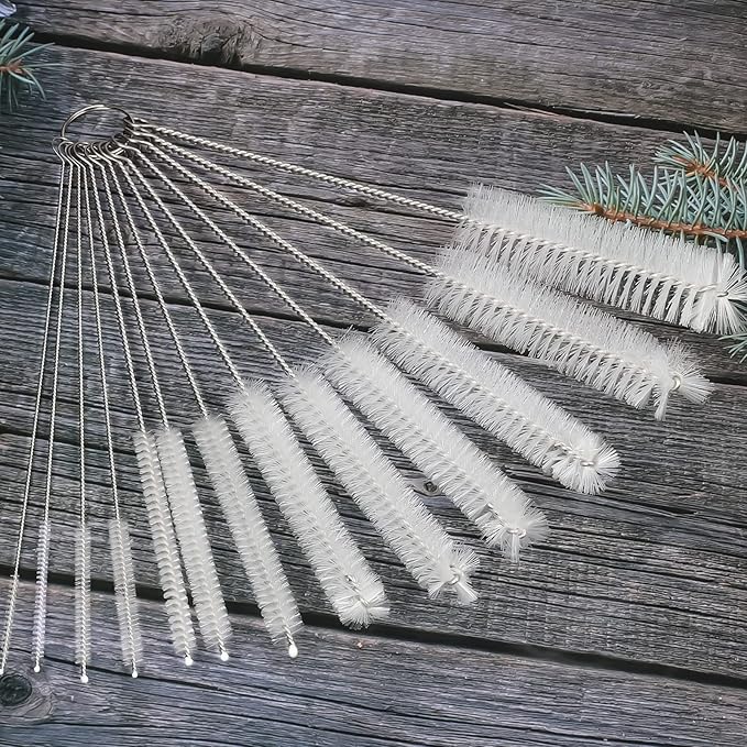 CiaraQ Bottle Cleaning Brushes, 8 Inch Nylon Tube Brush Set, Cleaner for Narrow Neck Bottles Cups with Hook, Set of 13pcs, White - Image 7
