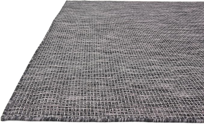 Unique Loom Collection Casual Transitional Solid Heathered Indoor/Outdoor Flatweave Area Rug (5' 1" x 8' Rectangle, Black/Ivory) - Image 8