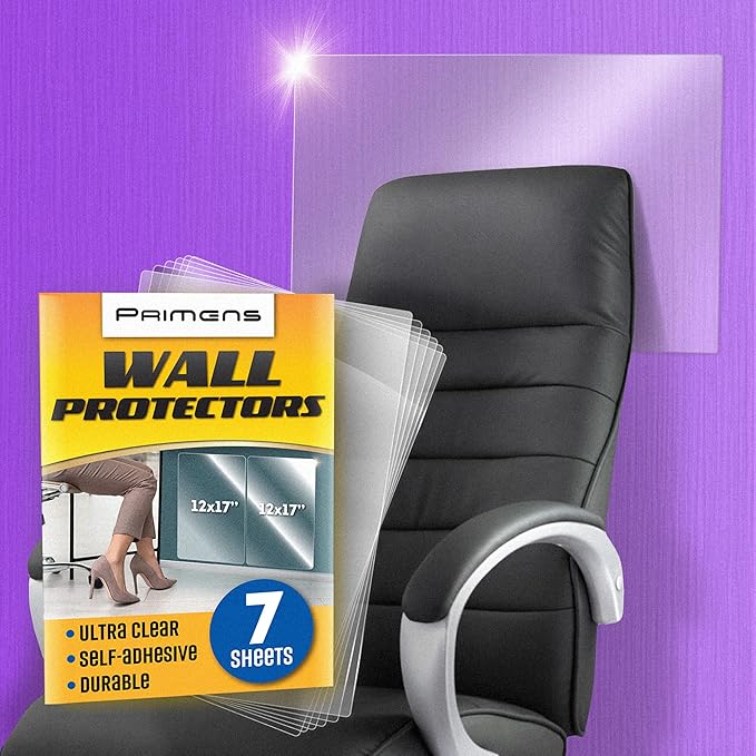 Clear Wall Protector Film Stickers for Kitchens & Offices - Shields Paint from Oil Splashes, Trash, Furniture Scuffs (Transparent, 7 Sheets) by Primens