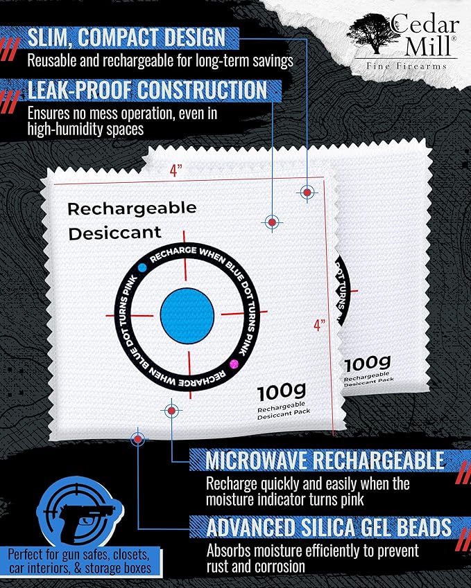 Rechargeable Desiccant Pack – Reusable Moisture Absorber for Gun Safes, Gun Cases, Closet, Car, RV & Storage | Portable Silica Gel Dehumidifier Bags for Humidity & Odor Control - Image 4