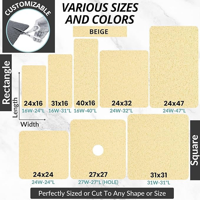 Square Shower Mat - Non Slip Shower Mats for Inside Shower - Extra Large 31x31 Shower Floor Mat Non Slip - Square Bath Mat for Shower - Secure Anti Slip Loofah Shower Bath Mat (31x31 Beige) - Image 6