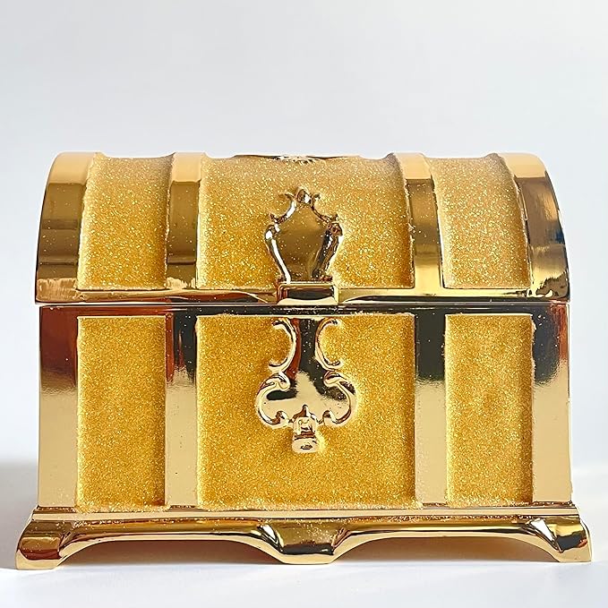 Retro Jewelry Box Arched Vintage Rectangular Metal Chest Necklace Ring Earrings Storage Case for Women Girls (Golden Starlight Yellow, M) - Image 4