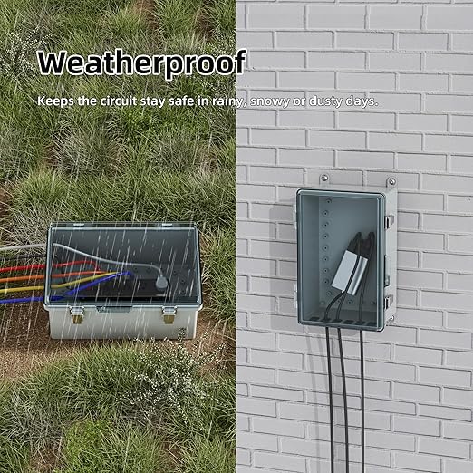 Joinfworld Waterproof Extension Cord Cover 11.4x7.5x5.5 Outdoor Electrical Box for Outside Weatherproof Clear Cover Enclosure for Power Strip Outlet Plug Cable - Image 6