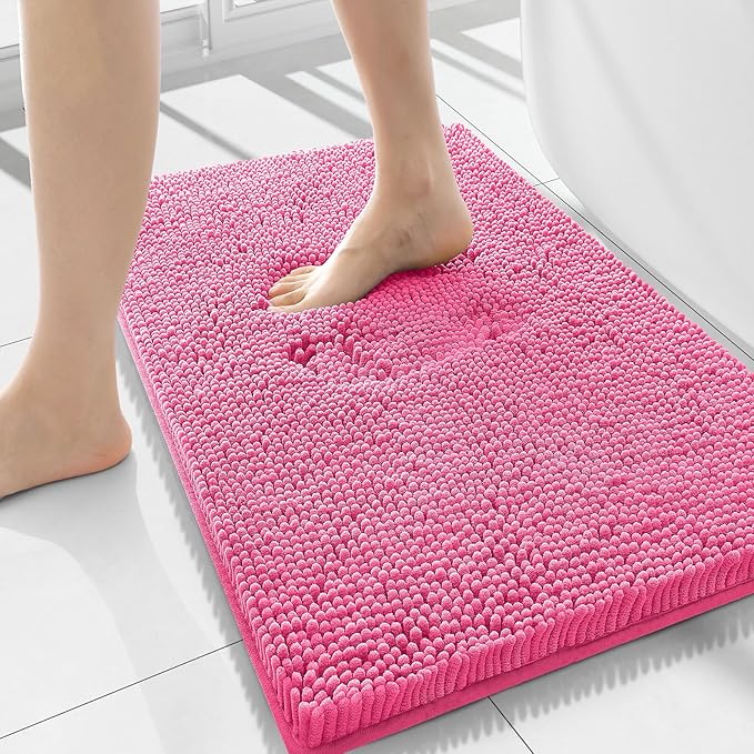 Smiry Luxury Chenille Bathroom Rugs 34x21, Extra Soft and Absorbent Shaggy Bath Mat, Machine Washable, Non-Slip Plush Carpet Runner for Tub, Shower, and Floor, Home Decor Accessories, Hot Pink by Smiry