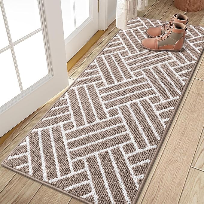 OLANLY Runner Indoor Door Mat, 47x23 Inch, Dirt Resistant and Absorbent, Non-Slip Rubber Backing Floor Mats, Easy Clean Low-Profile Doormat for Entryway, Front Door, and Inside Entrance, Brown by OLANLY