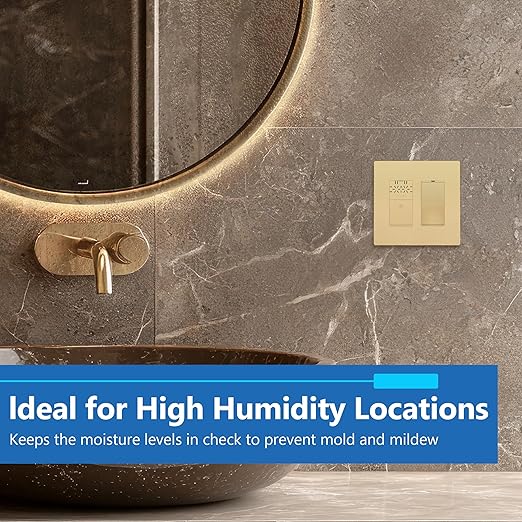 LIDER No Neutral Wire Required Humidity Sensor Switch, Automatic Humidity Detection, Air Circulator, Bathroom Fan Automated Control, Adjustable Timing, 1-Pole, Gold, Screwless Wall Plate Included - Image 3