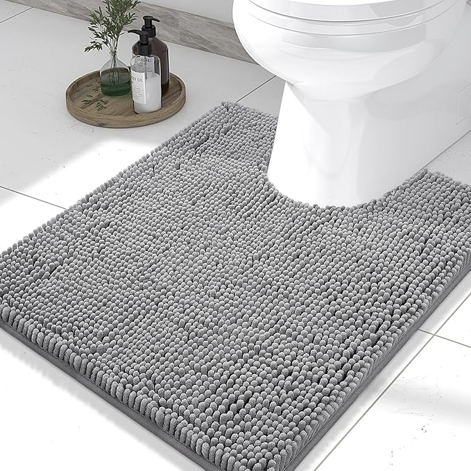 Smiry Luxury Chenille Toilet Rugs U-Shaped 24x20, Soft Absorbent Non-Slip Contour Bathroom Rugs for Toilet, Machine Washable Contoured Bath Mats, Grey by Smiry