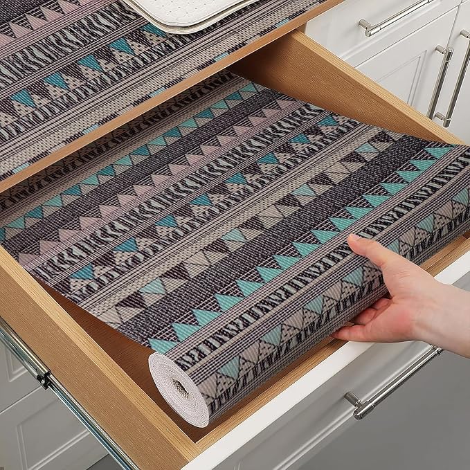 Tatyanna Drawer and Shelf Liner for Kitchen Cabinets Non Adhesive Drawer Liner Non Slip Cabinet Liner Boho Shelf Liners Strong Grip Dresser Cupboard Liner Waterproof Easy to Clean 12IN x 16.4FT by Tatyanna