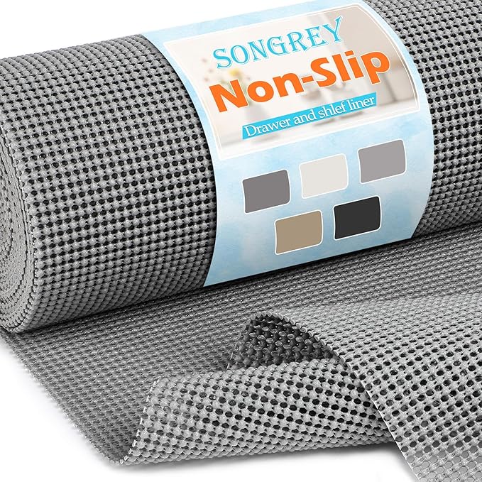 Songrey Non-Adhesive Drawer and Shelf Liner, Non Slip Cabinet Liners, Protect Kitchen Cupboard, Bathroom Drawers, Breathable, Thick Strong Grip mat (17.5IN x 10FT, Dark Gray) by Unknown