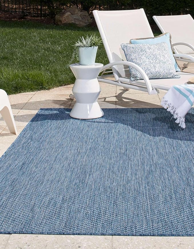 Unique Loom Outdoor Solid Collection Area Rug (7' 10" x 10' Rectangle Blue/Navy Blue) - Image 3