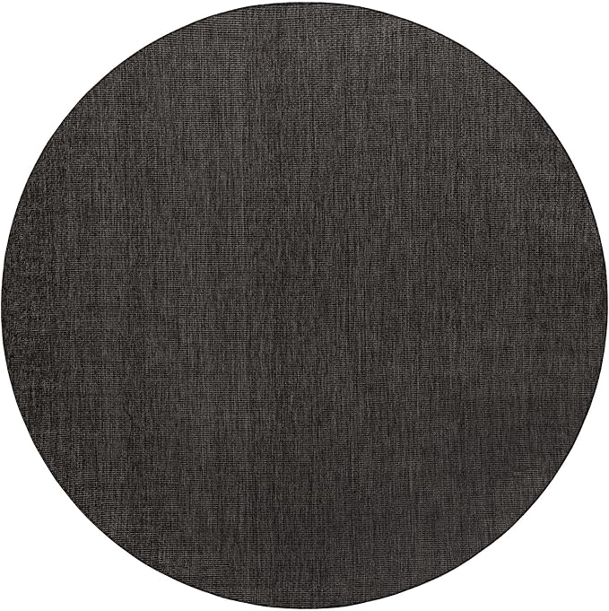 Unique Loom Outdoor Solid Collection Area Rug (10' Round Black/Ivory) - Image 3