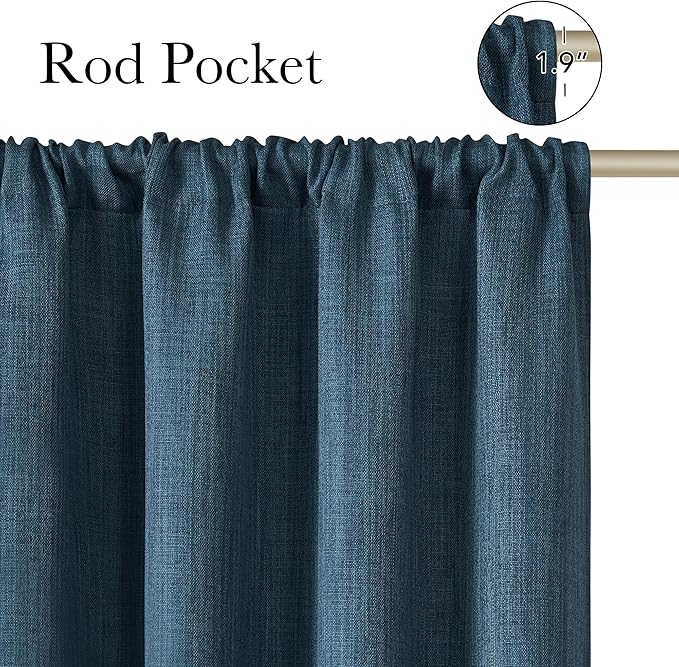 NICETOWN Stone Blue Faux Linen Room Darkening Rod Pocket Curtains 63 inch Length, W42 x L63, Light Blocking Thermal Insulated Noise Reducing Drapes for Bedroom Living Room Farmhouse Decor, 2 Panels - Image 2