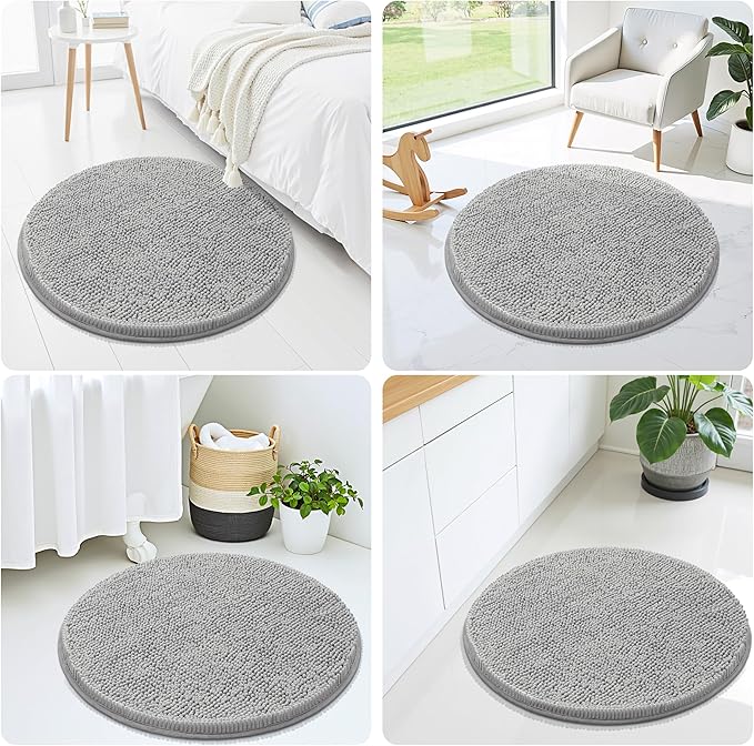 Smiry Luxury Chenille Round 24x24, Extra Soft and Absorbent Shaggy Bathroom Mat Rugs, Machine Washable, Non-Slip Plush Carpet for Tub, Shower, and Bath Room, Light Grey - Image 7