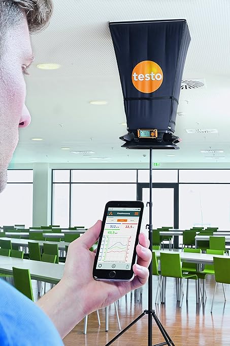 Testo 420 Flow Hood – Airflow Meter HVAC for Air Velocity, Volume Flow, Temperature & Relative Humidity – CFM Meter for Airflow HVAC with Tiltable Display, Bluetooth, and App Compatibility - Image 4