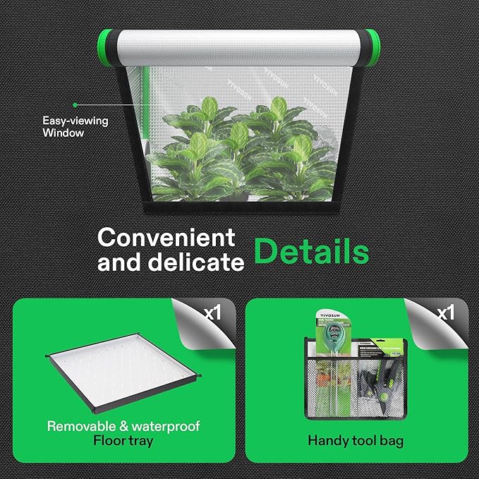 VIVOSUN 2-in-1 5x4 Plant Grow Tent, 60"x48"x80" High Reflective Mylar Tents with Multi-Chamber and Floor Tray for Hydroponic Indoor Plant Greenhouse - Image 6