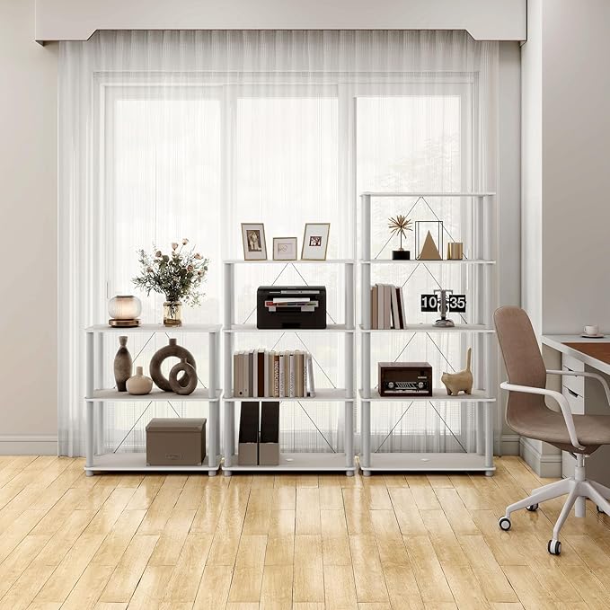 Homes: Inside + Out Apexa Modern 4-Tier Wide Shelving Units, Collectibles Display Shelves, Easy Assembly Standing Shelf, Home Storage Organizer for Living Room, Bedroom, Office, Taupe Grey - Image 2
