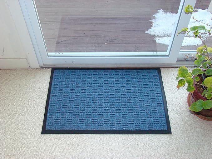 Kempf Water Retainer Front Door Mat, 24” x 36”, Blue, Outdoor Indoor Entrance, Non-Slip, Low Profile, Natural Rubber Doormat, Traps Dirt and Moisture - Image 2