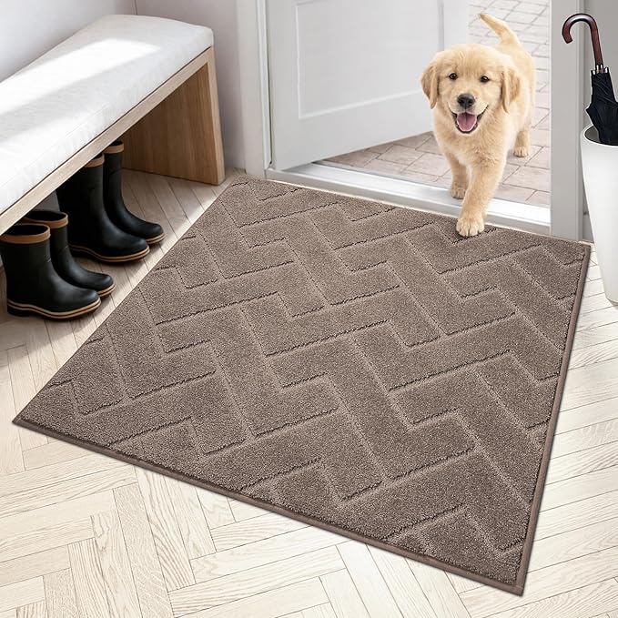 PURRUGS Dirt Trapping Door Mat 36" x 36", Non-Slip Machine Washable Entry Rug, Dog Doormat, Indoor Front Door Mat, Super Absorbent Entryway Rug for Muddy Shoes & Paws, Grayish Brown by PURRUGS