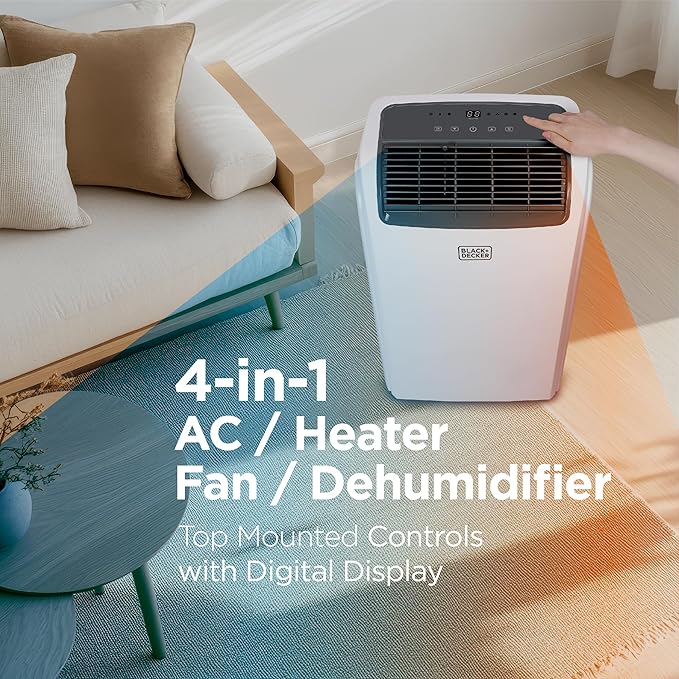 BLACK+DECKER Smart Portable Air Conditioner with Heat, 12,000 BTU Cooling, 9,000 BTU Heating for Rooms up to 550 Sq. Ft., Follow Me Remote, BPACT12HWT, White - Image 4