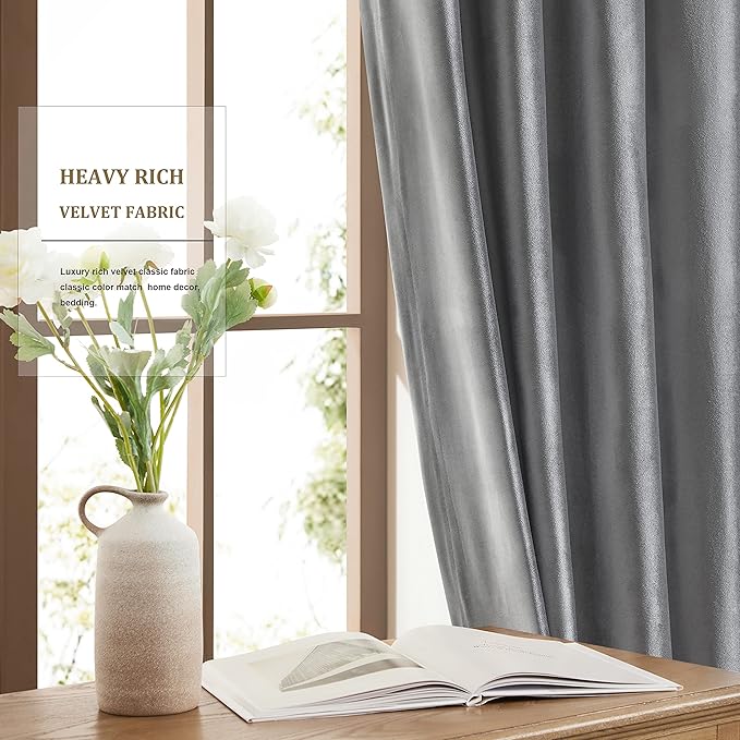 Elegant Dark Grey Decorative Velvet Curtains 90 inches Luxury Living Room Curtain Blackout Modern Thermal Insulated Soundproof Privacy Room Darkening Floor to Ceiling Soft Drapes for Bedroom Set of 2 - Image 4