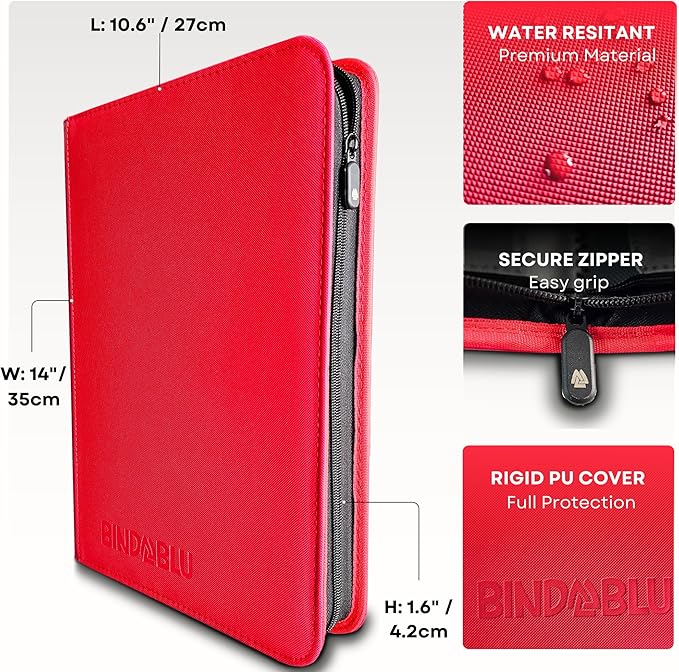 9 Pocket Trading Card Zip Binder - 360 Side Loading Pocket Binder for Colletible Games, Sport, TCG - Trading Card Binder - Gift Card holder for Boys and Girls - Red card binder - Image 2