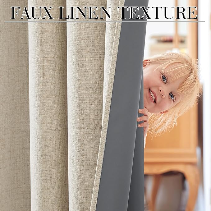 RYB HOME Warm Sand 100% Blackout Curtains for Bedroom, Linen Drapes Back Tab&Rod Pocket, Thermal Insulated Privacy Assurd Curtains for Sliding Glass Doors/Dining/Living Room, W52 x L84, 2 Panels - Image 7