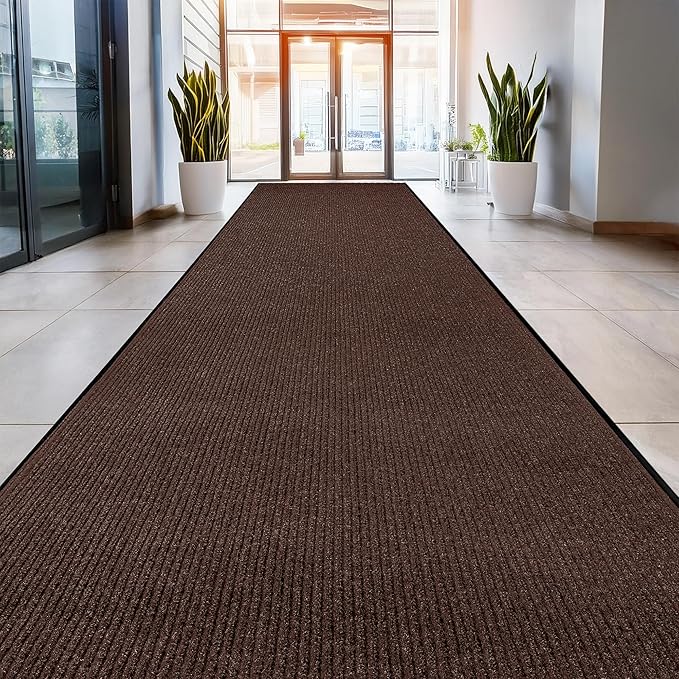 MaxMat® Extra Large Rubber Entry Mat - Heavy Duty, Waterproof, Low-Profile, Easy to Clean, Industrial Doormat (4 x 10 Feet, Brown, MXM-RIB0410BR) by MaxMat