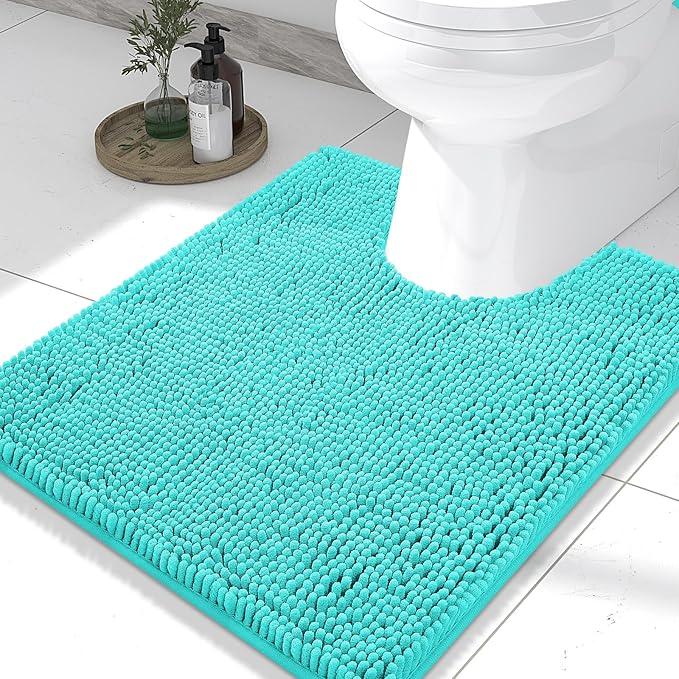 Smiry Luxury Chenille Toilet Rugs U-Shaped 24x20, Soft Absorbent Non-Slip Contour Bathroom Rugs for Toilet, Machine Washable Contoured Bath Mats, Turquoise by Smiry