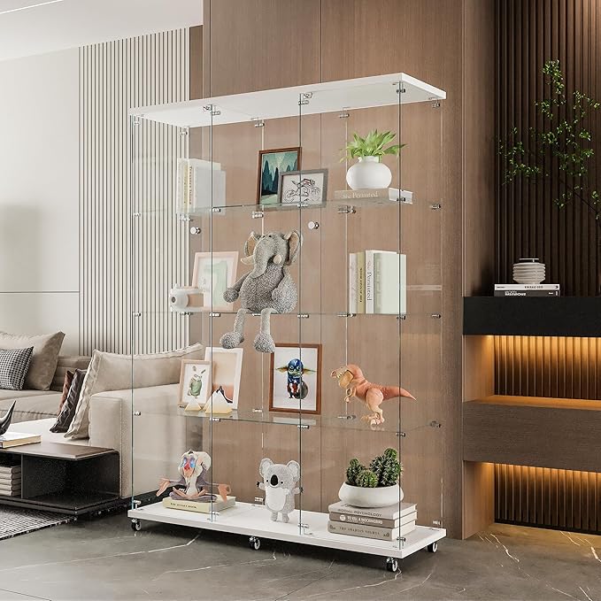 Yoluckea 4 Shelves Glass Display Cabinet Extra Large, Floor Standing Clear Glass Curio Cabinet Collection Display Case for Living Room Bedroom 66.14” x 47.64” x 14.57” White by Yoluckea