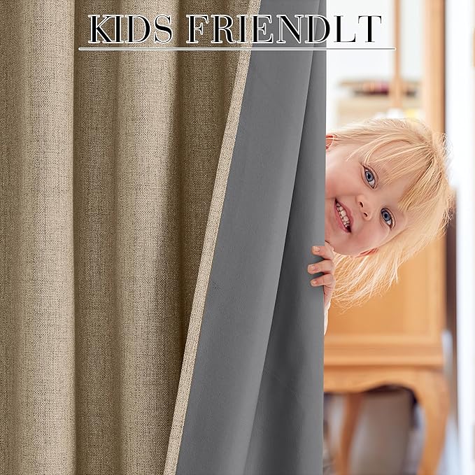 RYB HOME Burlap 100% Blackout Short Curtains 52 Width 45 inch Length, Light Blocking & Thermal Insulated Curtains for Kitchen/Small Window/Bathroom/Basement, 2 Panels - Image 5