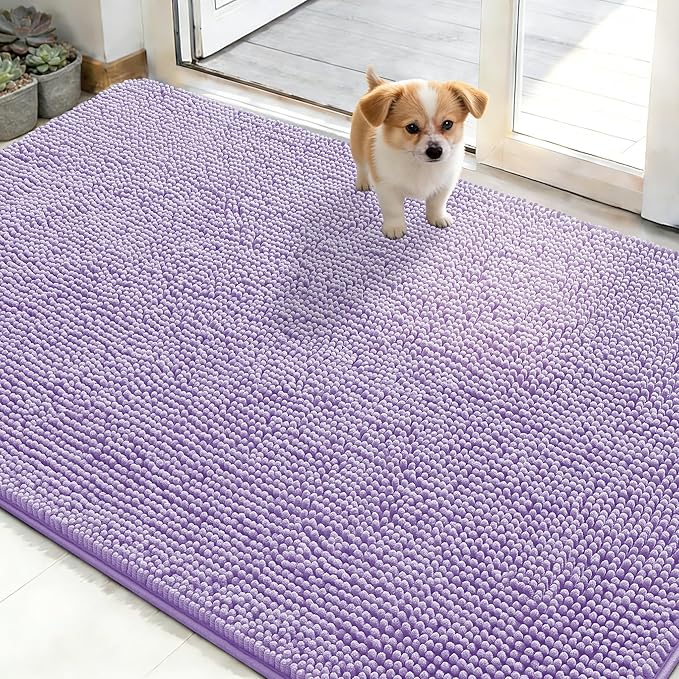 OLANLY Dog Door Mat for Muddy Paws 48x30, Absorbs Moisture and Dirt, Absorbent Non-Slip Washable Doormat, Quick Dry Chenille Mud Mat for Dogs, Entry Indoor Entryway Carpet for Inside Floor, Lavender by OLANLY
