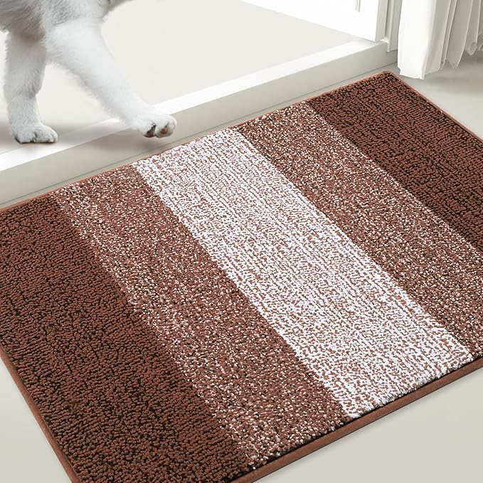 Smiry Dog Door Mat for Muddy Paws, Absorbs Moisture and Dirt, Low-Profile Entryway Mat with Non-Slip Backing, Entry Indoor Outdoor Doormat for Inside Floor (71x47 Inches, Brown, Striped) - Image 2