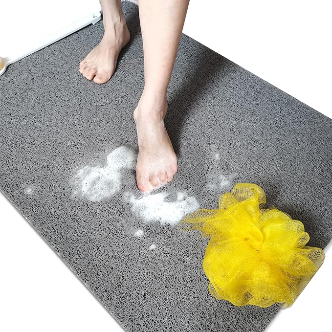Shower Mats Non Slip for Elderly, 24x47’’Extra Lager Loofah Shower Mat, Loofah Bath Mats for Shower, Non-Slip Bath Mat for Elderly-Grey by NQWei