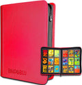 9 Pocket Trading Card Zip Binder - 360 Side Loading Pocket Binder for Colletible Games, Sport, TCG - Trading Card Binder - Gift Card holder for Boys and Girls - Red card binder by Bindablu